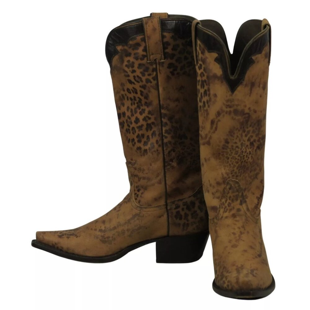 Nocona Velvety Soft Suede Leopard Western Cowboy Boots Tall Boho Mexico Women 8